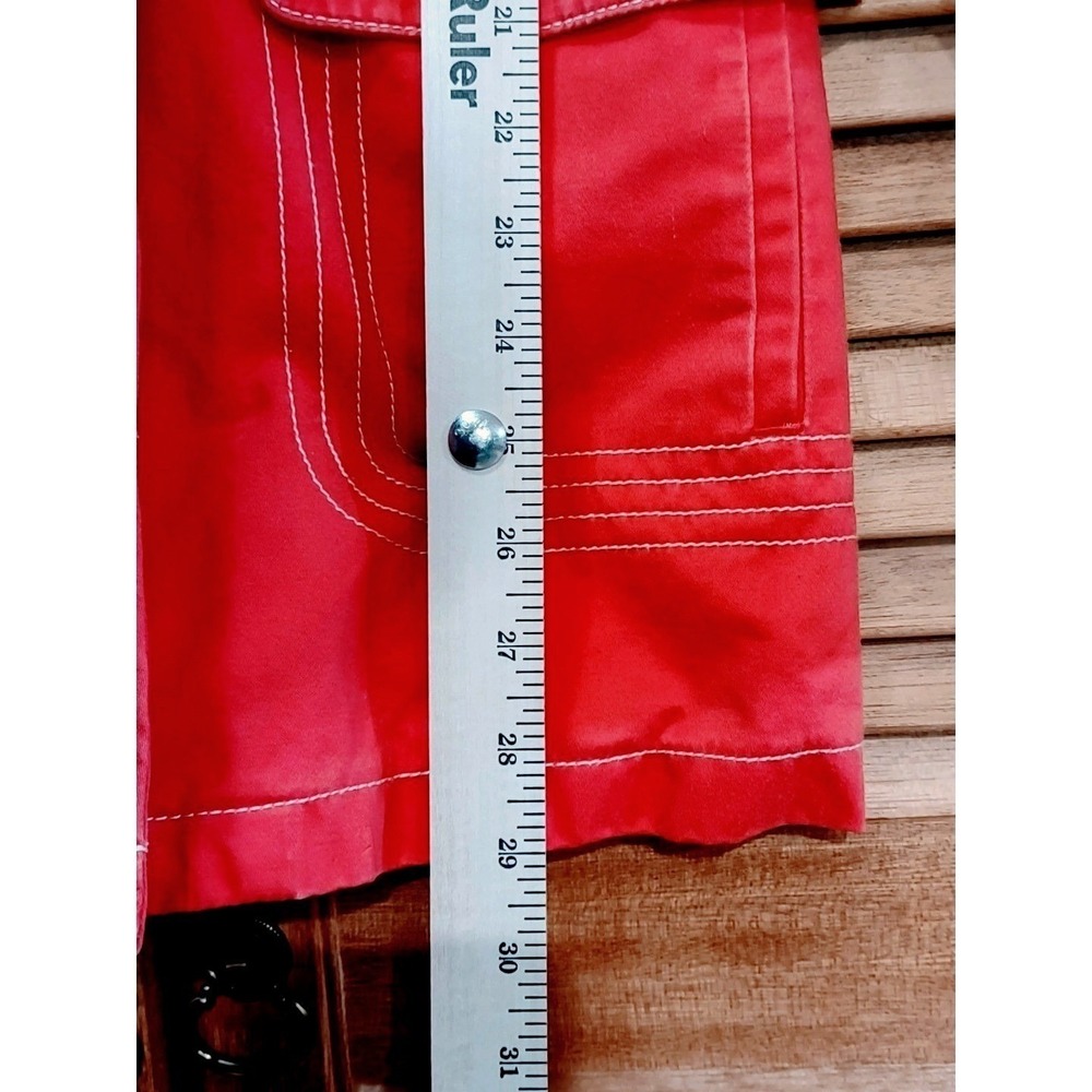 Vtg Y2K‎ Womens PeaCoat 100% Cotton Red Tortoise Buttons White Stitching Sz M - Picture 10 of 11